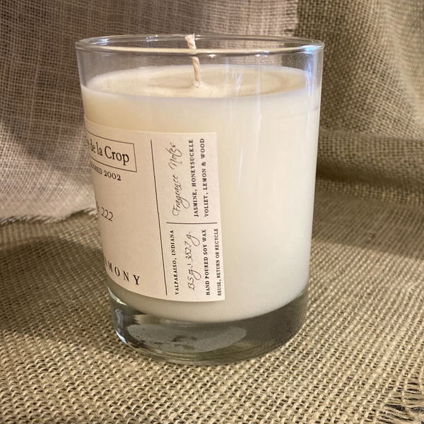 Soy Candle - Harmony - Honeysuckle 100% Soy Wax, Hand-Poured Candle - 14 oz Fragrance Note: Jasmine, Honeysuckle, Violet, Tagete, Lemon, Wood, Essential Oils Floral and enchanting side