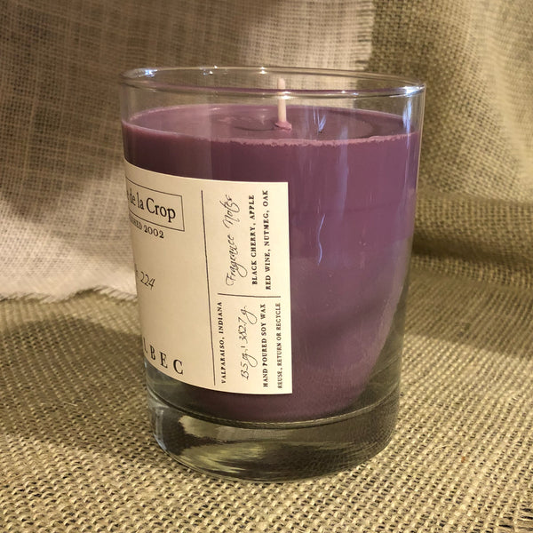 Soy Candle - Malbec 100% Soy Wax, Hand-Poured Candle 13.5oz Fragrance Note:Black Currant, *Nutmeg, Apple, Black Cherry, Red Wine, *Patchouli, *Davana, Clove, Oak, Amber, Vanilla* side