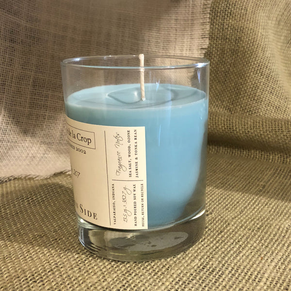Soy Candle - Ocean Side 100% Soy Wax, Hand-Poured Candle - 13.5oz Fragrance Note:Green leaves, Jasmine, Lily of the Valley, Orange, Ozone Sea Salt, and Wood Tonka Bean side