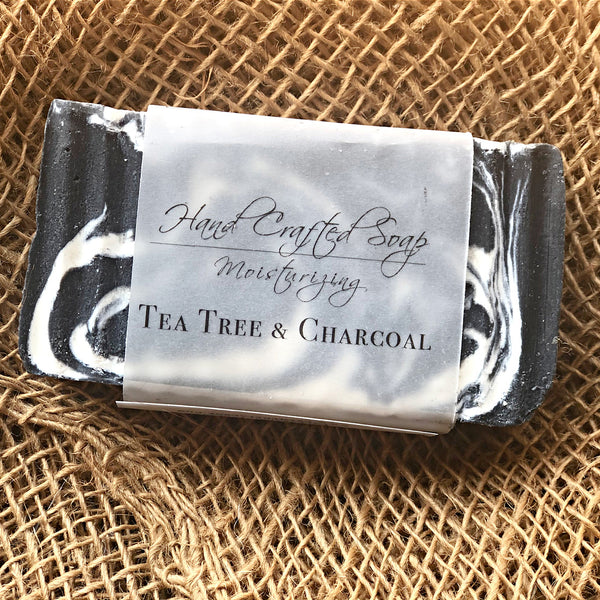 Soap - Tea Tree & CharcoalTea Tree is known for its cleansing properties as well as it's antibacterial.  Activated Charcoal has been used for centuries to pull out toxins.   front label 2