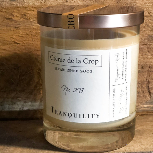 Soy Candle - Tranquility - Lemongrass & Black Current lid and front